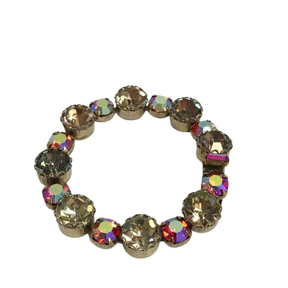 Regency Vintage Crystal Rhinestone Tennis Bracelet Carnival Glass Black Tones - Picture 3 of 8